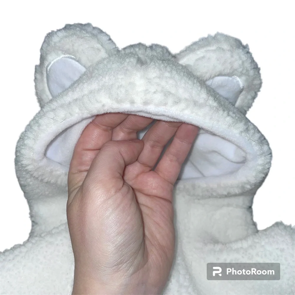 Sassy Woof White Sherpa Winter Dog Bear Ears Hoodie - Size Small